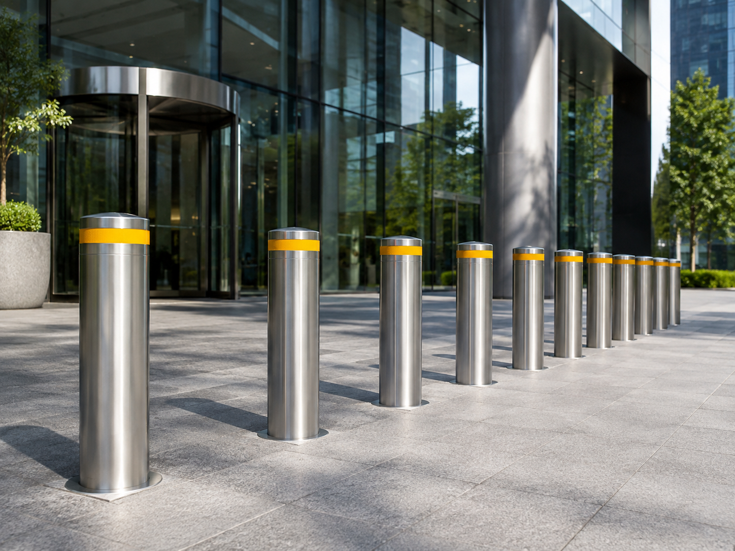 Security bollards controlling vehicle access